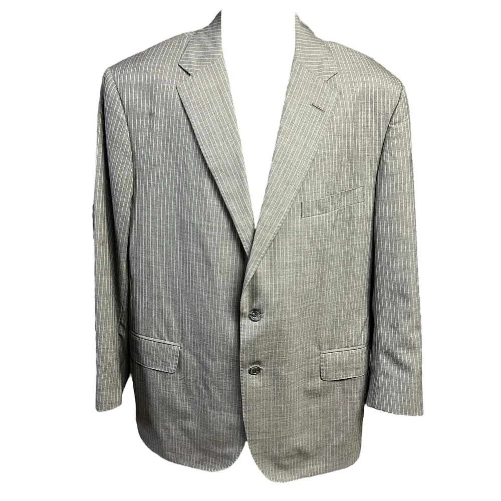 VTG‎ Innocenti Tom James Jacket 46 Grey Blue Pinstripe 2 Button Single Breasted